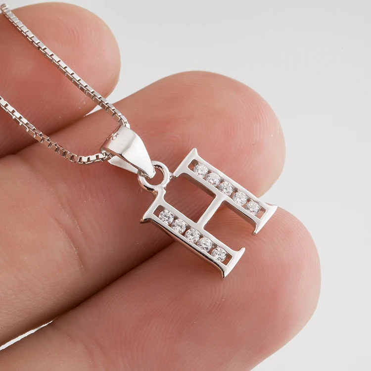 100 Silver 925 Jewelry Initial Letter H Men Women Necklace AAA zircon