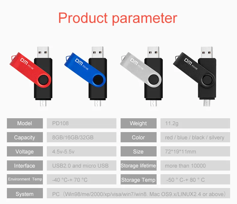 DM PD108 USB флеш-накопитель Micro USB OTG 8 Гб Флешка для Xiaomi Note 5 Redmi 5 Plus 4X телефон карта памяти USB флеш-накопитель