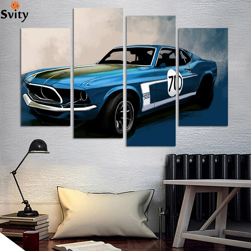 Buy 4 Pcs Blue Sports Car Wall Art painting Home