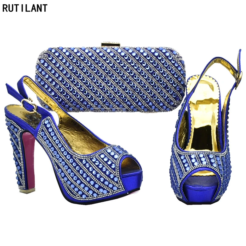 

Latest Design Italian Shoes and Bags To Match Shoe with Bag Set Decorated with Rhinestone Wedding Shoes Bride Cristal Party Shoe