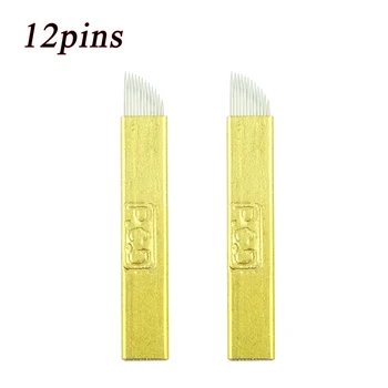 

50pcs PCD 12 Pins Microblading Tattoo Needles For 3D Permanent Makeup Eyebrow Manual Tattoo Pen Embroidery Blade 12 Needle
