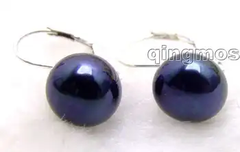 

SALE Big 11-12MM Black natural flat pearl with Stering Silver 925 leverback Earring-ear369 wholesale/retail Free shipping