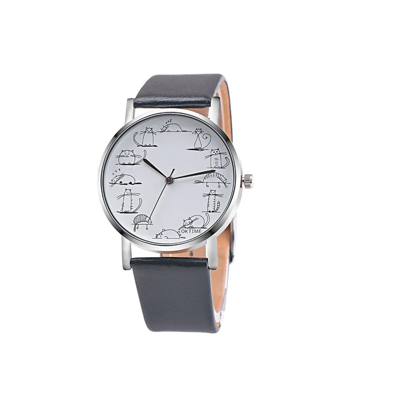 

xiniu Lovely Cartoon Watch For Women Retro Design Cat Pattern PU Leather Band Analog Alloy Quartz Wrist Watch relogio feminino
