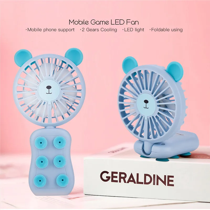 

2 in 1 Mini Fan Mobile Phone Support 2 Speeds Portable Desk Table Fan USB Rechargeable Foldaable Handheld Fans 4 LED Lights 35
