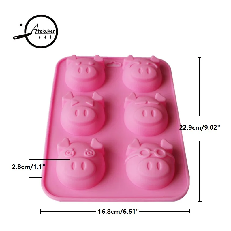 Atekuker 3Pcs/set Pig Bear Lion Frog Dog Cat Elephant Hippo Shape Silicone Mold For Baking Cake Form Silicone Form For Soap Ice