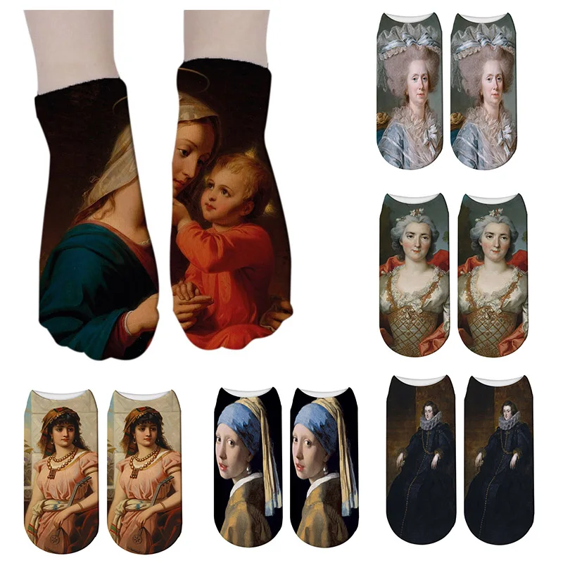 Для женщин с принтом короткие носки Модные солнцезащитные очки в стиле ретро с абстрактная живопись маслом художественные носки Для мужчин и Для женщин Harajuku дизайн ван носки Ван Гог 7S-ZWS43