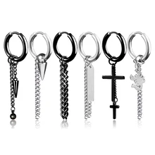 Utimtree, панк, мужские серьги-гвоздики, круглые, с кисточками, для мужчин, маленькие, распятие, манжета, серьги из нержавеющей стали, хип-хоп, мужские ювелирные изделия