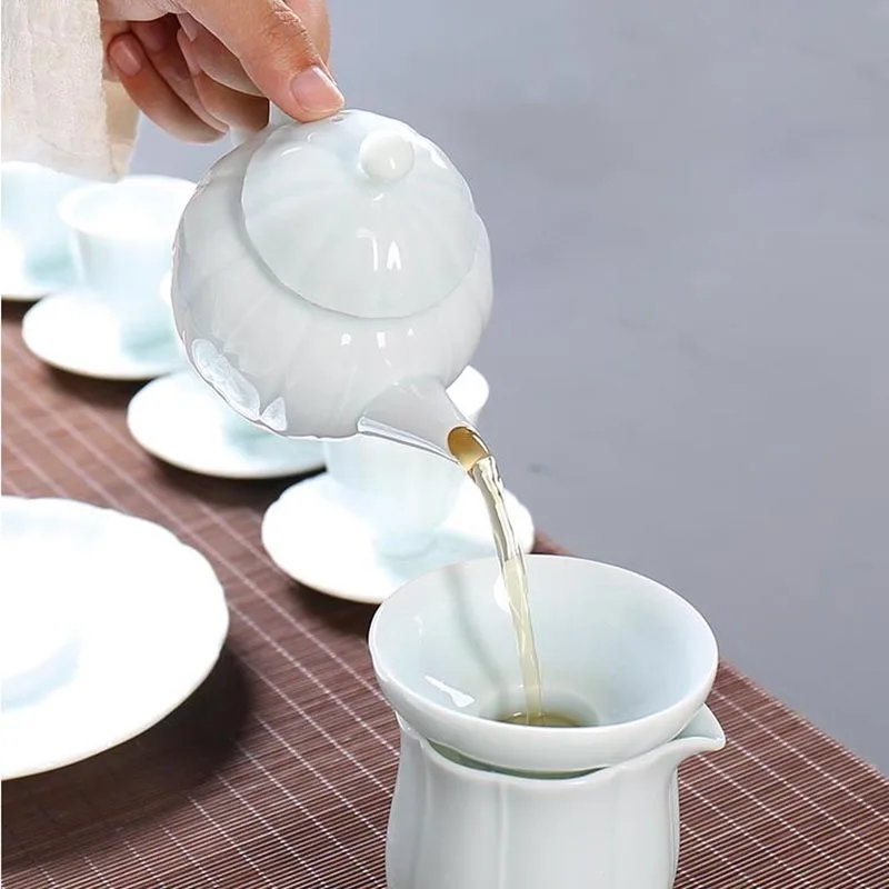 Цзиндэчжэнь нефритовый фарфор Gaiwan чайный горшок офисный чайный набор кунг-фу посуда чайная чаша рукоять чайник кофе молочный горшок Декор