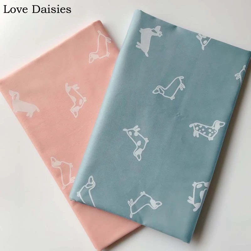Хлопок саржа мультфильм Синий Розовый простые белые собаки для DIY кроватки постельные принадлежности платье лоскутное домашний декор ручной работы Текстиль