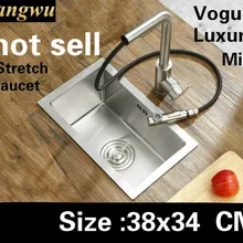 Домашний Мини балкон кухня ручная раковина одинарная мойка растягивающийся кран роскошный 304 Нержавеющая сталь Горячая 38x34 см