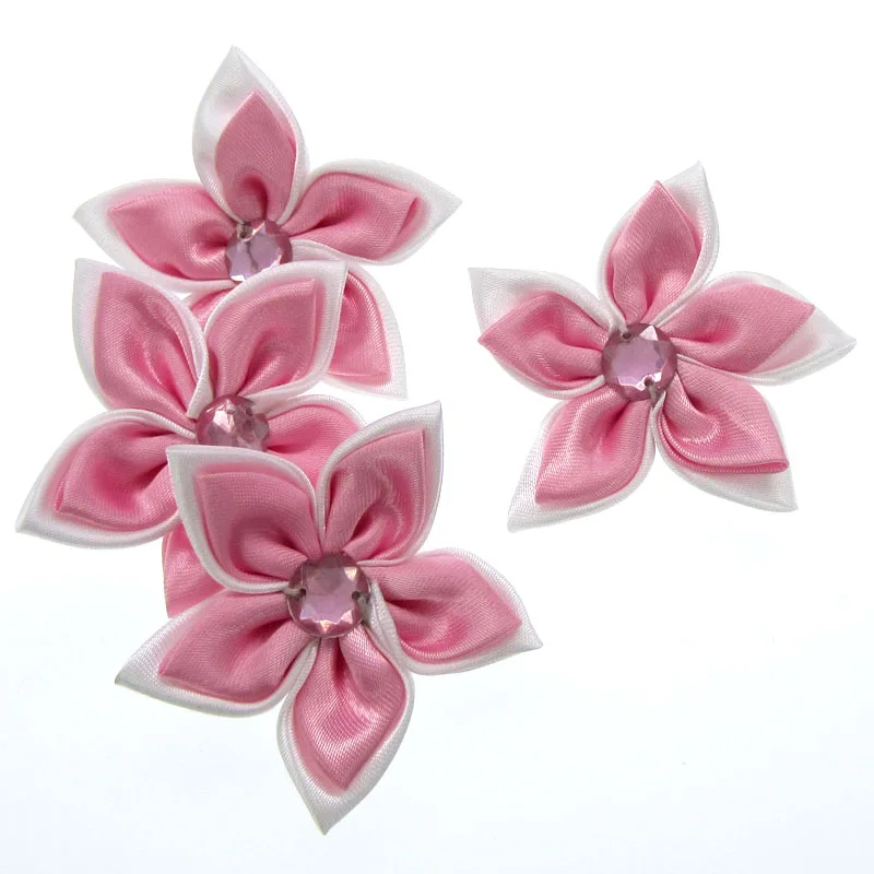 

20Pcs Satin Flowers Rhinestone Star Shaped 2 Layers Applique Sewing Hair Bow Accessories Craft Decorations 5.0cm