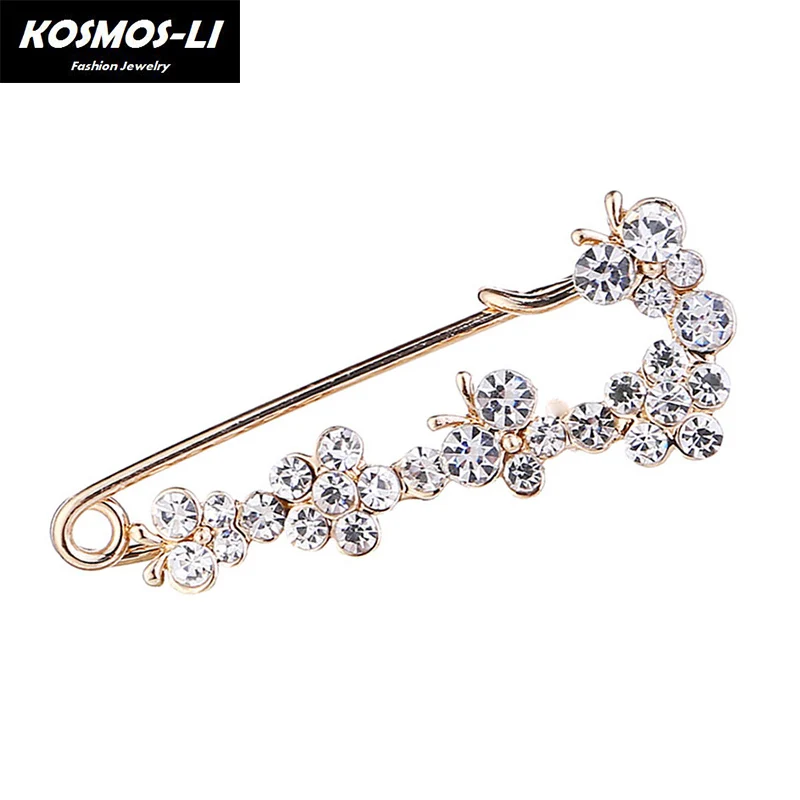 Trendy Rhinestones Safety Pin Brooches Bow Large Pins Brooch For Women