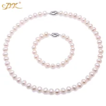 JYX модные жемчужные украшения набор жемчужное ожерелье и браслеты 9-10 мм белый пресноводный жемчуг женское ожерелье s и браслет