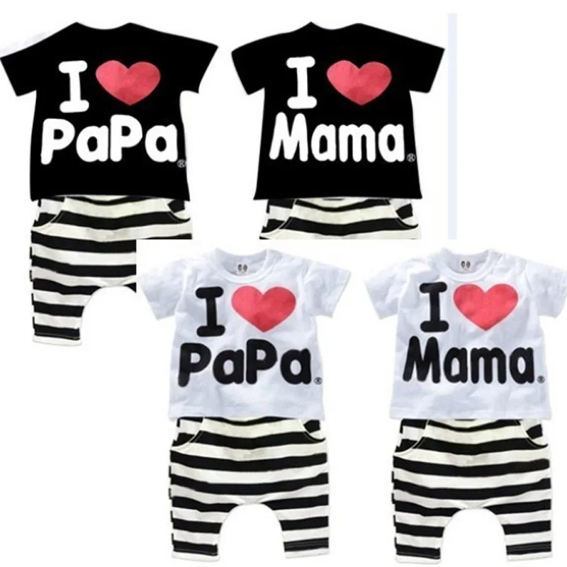 Retail-1set-2017-Children-Clothing-Summer-Set-boys-girls-I-Love-Papa-and-Mama-short-sleeve (1)