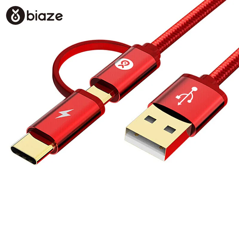 Biaze Micro USB кабель для samsung S9 Plus 2 в 1 usb type C кабель для быстрой зарядки данных USB C кабель для Xiaomi кабели для мобильных телефонов