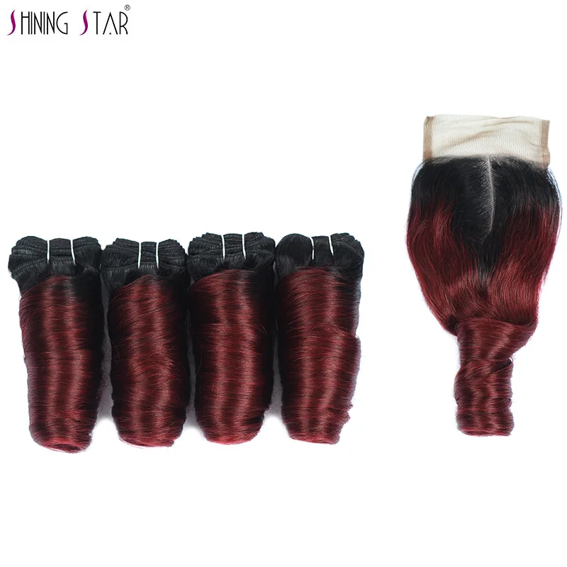 

Ombre Mongolian Hair Loose Wave 4 Burgundy Bundles With Closure 1B 99J Human Hair Weave Bundles With Closure Shiningstar Nonremy