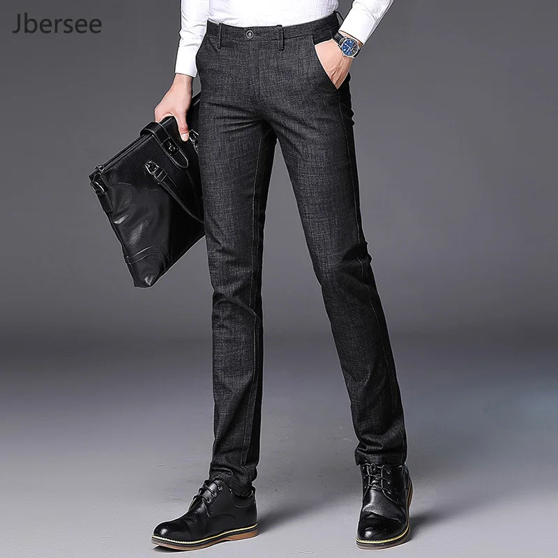 Jbersee лен мужской костюм брюки Slim Fit Для мужчин s Брюки модные сезон: весна–лето плюс Размеры 28-36 Бизнес Повседневное Для мужчин s брюки