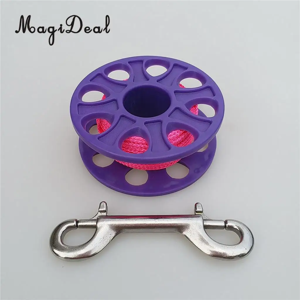 MagiDeal 18m / 30m Plastic Dive Reel Spool with Safety Bolt Snap Clip for Wreck Cave Technical Scuba Diving Snorkeling - 5 Color