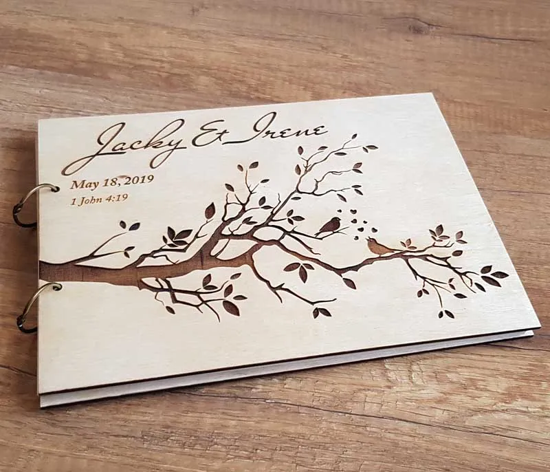 Personalized Engraved Wooden Guest Book Bird Wedding Guest Book Rustic Wedding Bridal Shower