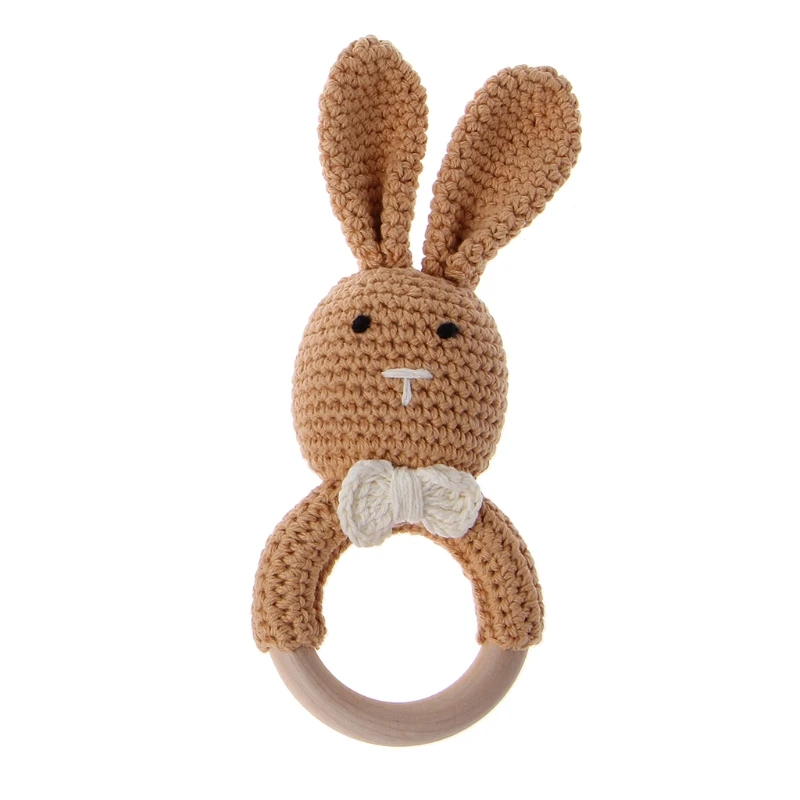 Детский кролик грызунок в форме уха деревянный Прорезыватель кольцо новорожденный сенсорный игрушка подарок для душа - Цвет: Khaki