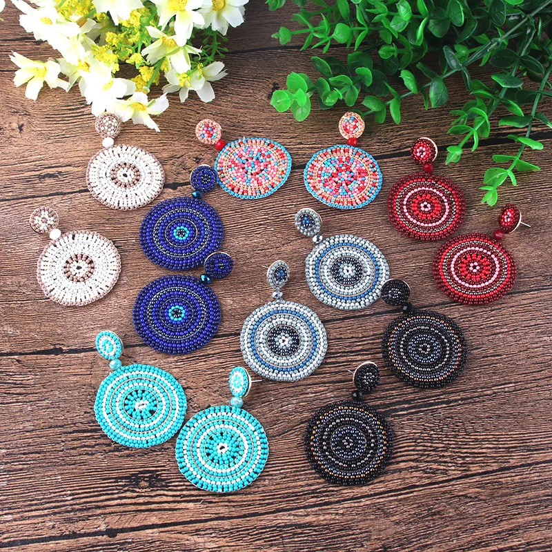 

Bohemian Colorful Beads Earring Elegant Handmade Big Round Statement Drop Dangle Earring for Women Fashion Wedding Jewelry Brico
