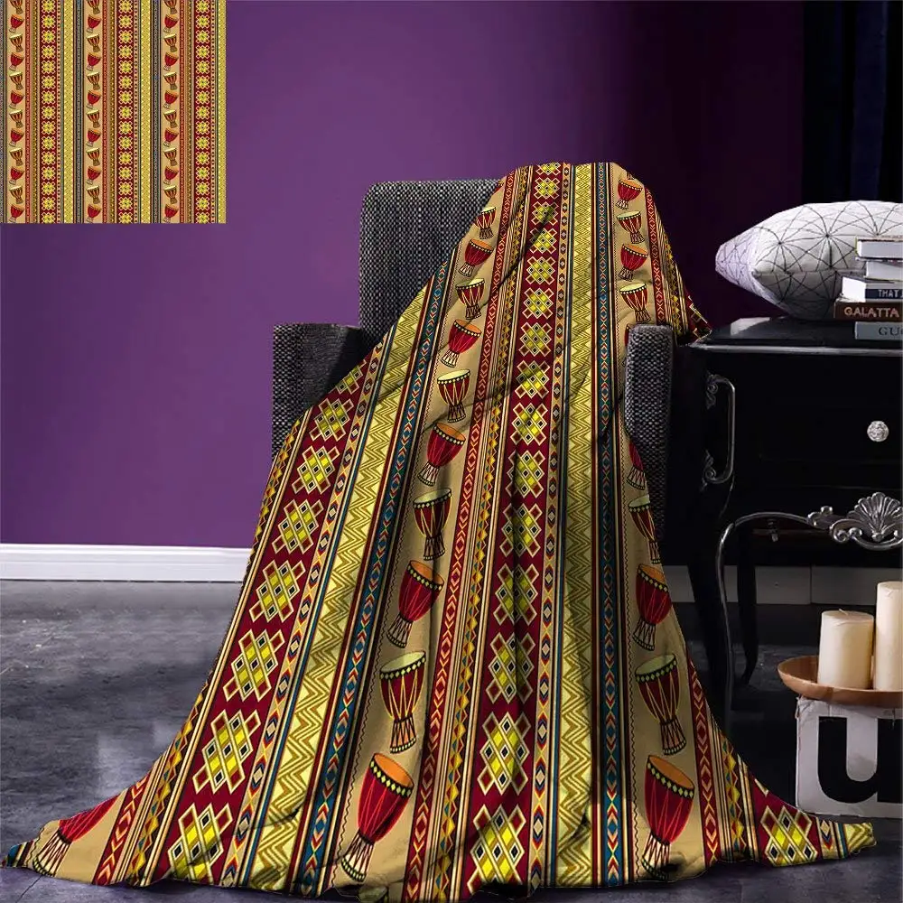 

African Throw Blanket Oriental Djembe Drums Music Culture in Africa Theme Geometric Chevrons Triangles Warm Microfiber Blanket