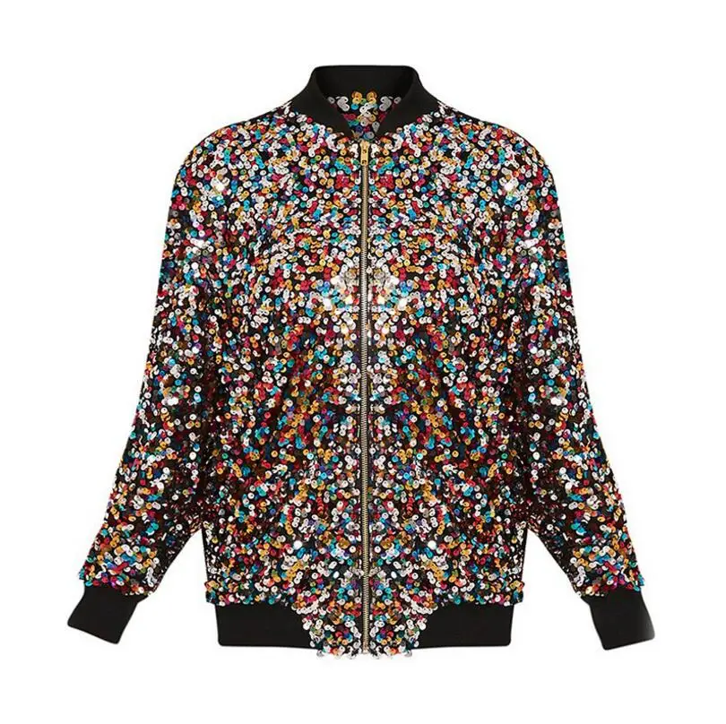 2018 New Stylish Sequins Bomber Jacket Multi color Shiny Bling Bling