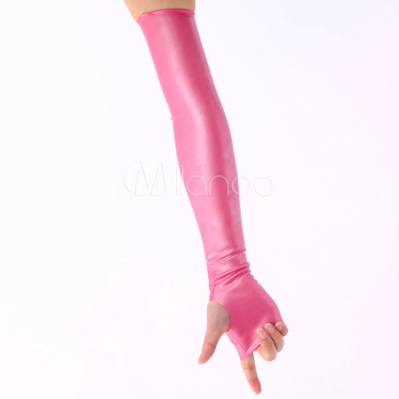 Высококачественные женские сексуальные перчатки из ПВХ розового цвета с открытыми пальцами блестящая металлизированная лайкра перчатки спандекс косплей костюм аксессуар