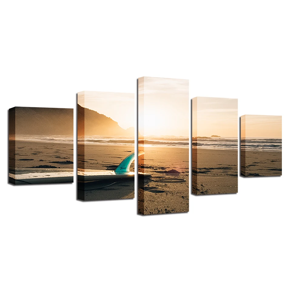 Canvas-Wall-Art-Pictures-Living-Room-Home-Decor-5-Pieces-Sunshine-Beach-Surf-Board-Seascape-Paintings (3)