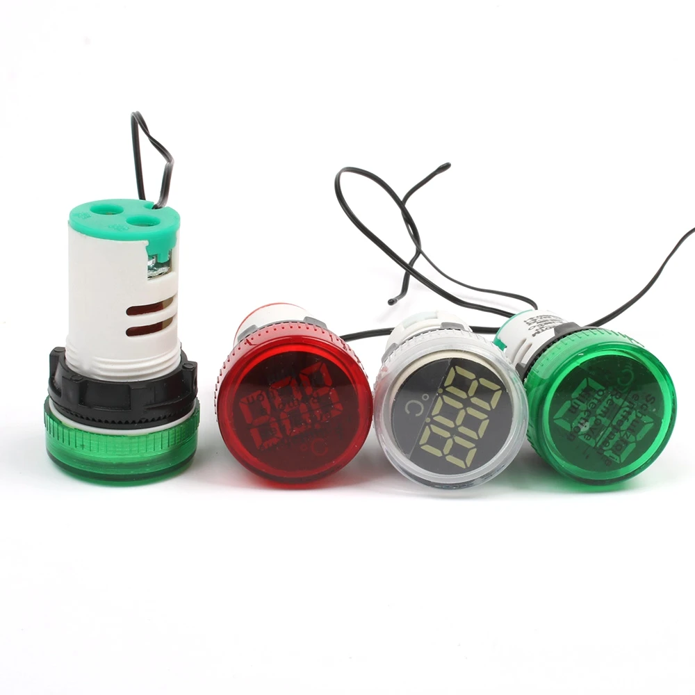 

22mm Mini plastic LED digital thermometer 20-199 Celsius 50-380V AC Blue Red White Yellow Green pilot light temperature meter