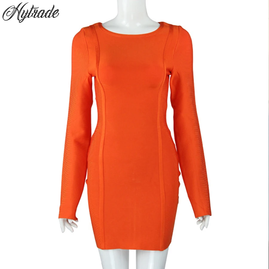 

Clearance Sale Few in Stock 2018 Long Sleeve O Neck Mini Party Vestidos Back Zipper High Quality Cheap Women Rayon Bandage Dress