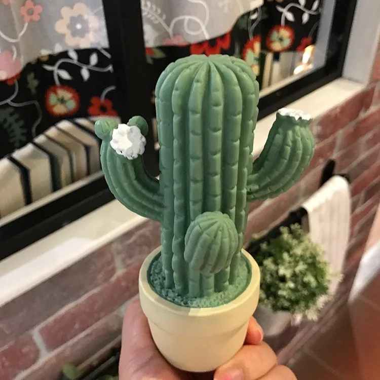 LED Table Night Light Cactus Pot Green Plant 3D Desk Lamp Novelty Kids Bedroom Nursery Toy Home Party Decoration Battery Powered