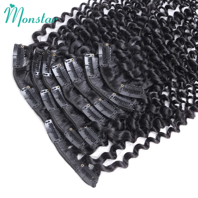 Monstar Kinky Curly Human Hair Clip In Extensions for Black Women Brazilian Remy Ins Weave Free Shipping |