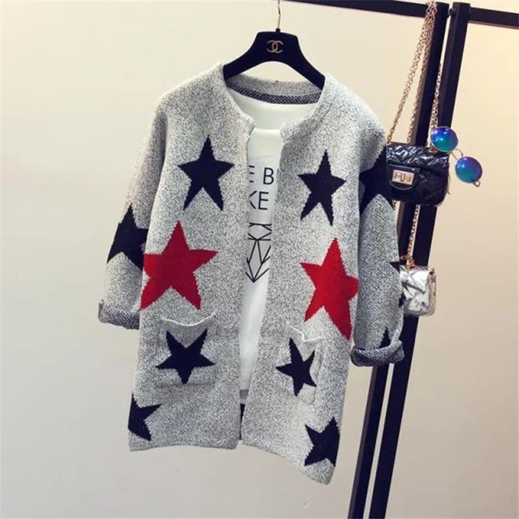 

Fashion Star Pattern Cardigans Female Sweaters Long Sleeve Knitted Slim Women Sweater Cardigan