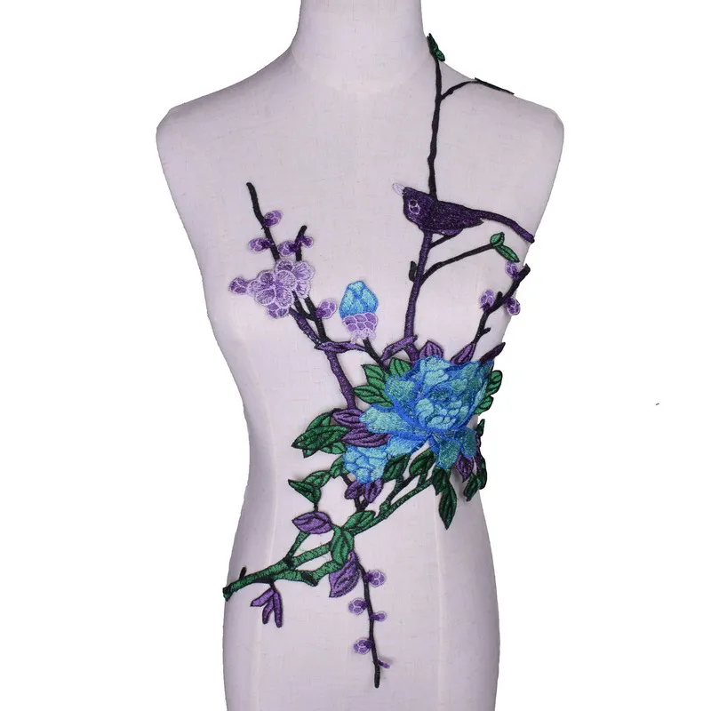 Blue Flower Embroidered Bird Venise Lace Neckline Collar Embellishment Sewing Applique Trims Supplies NL106 | Дом и сад