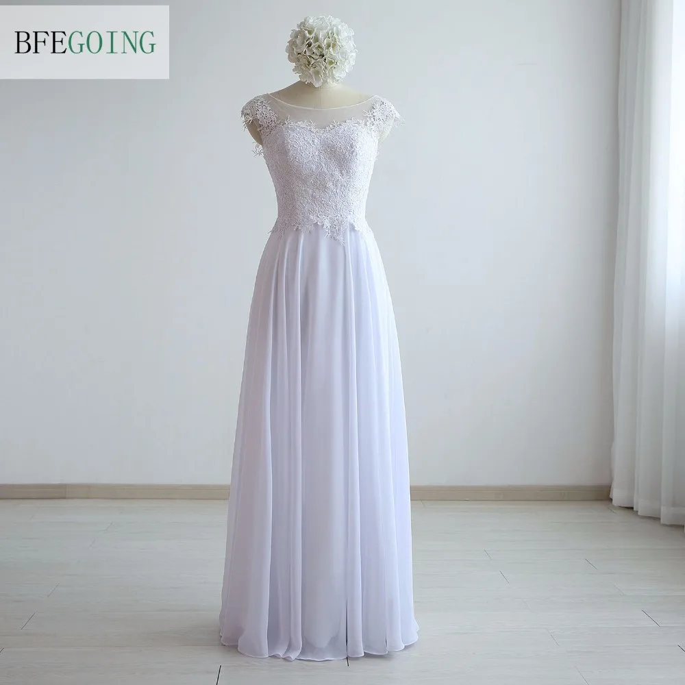 

White Chiffon Lace A-line Formal Evening Dress Floor-Length Sleeveless Real/Original Photos Custom made