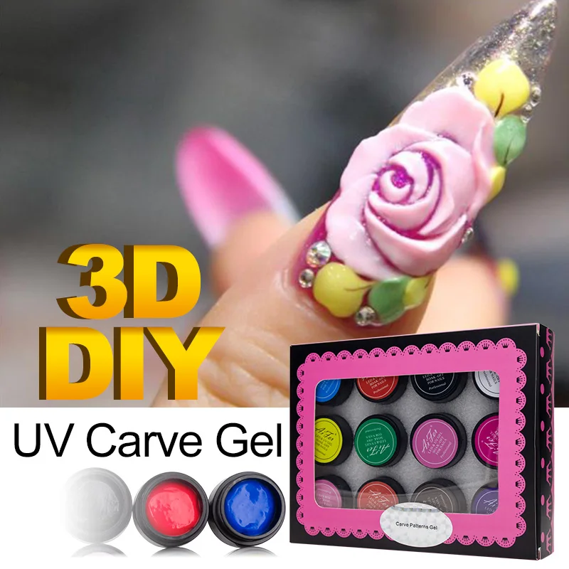 

Saviland 12pcs Sculpture UV Gel Glue 3D Bright 12 Different Colors UV Carve Patterns Gel Modelling Painting Decor
