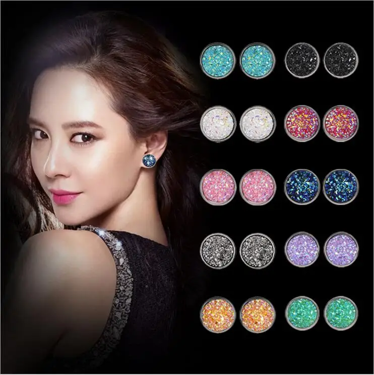 Bling Earring Sets 2pcs/Set Mixed Color Cute Round Stud Earrings For