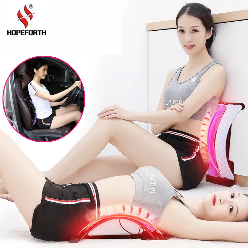 Heating Spine Pain Relief Lumbar Traction Stretching Device Waist Relax Back Massage Acupuncture Chiropractic Relaxation |