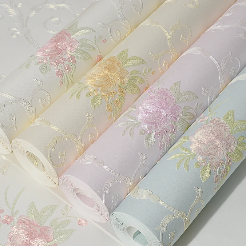 

Beautiful Pink Flowers Wedding Rooms Wall Paper 3d Embossed Self Adhesive Bedroom Sticker Mural Floral Wallpaper Stickers QT047