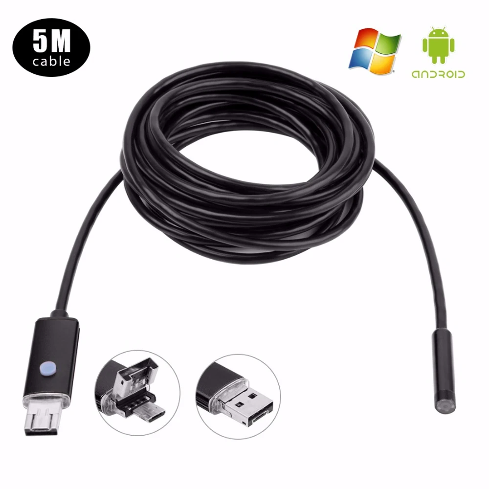 Antscope 5 мм/7 мм/8 мм USB эндоскоп мини камера Android/PC эндоскопическая черная 2/5 м/10 м