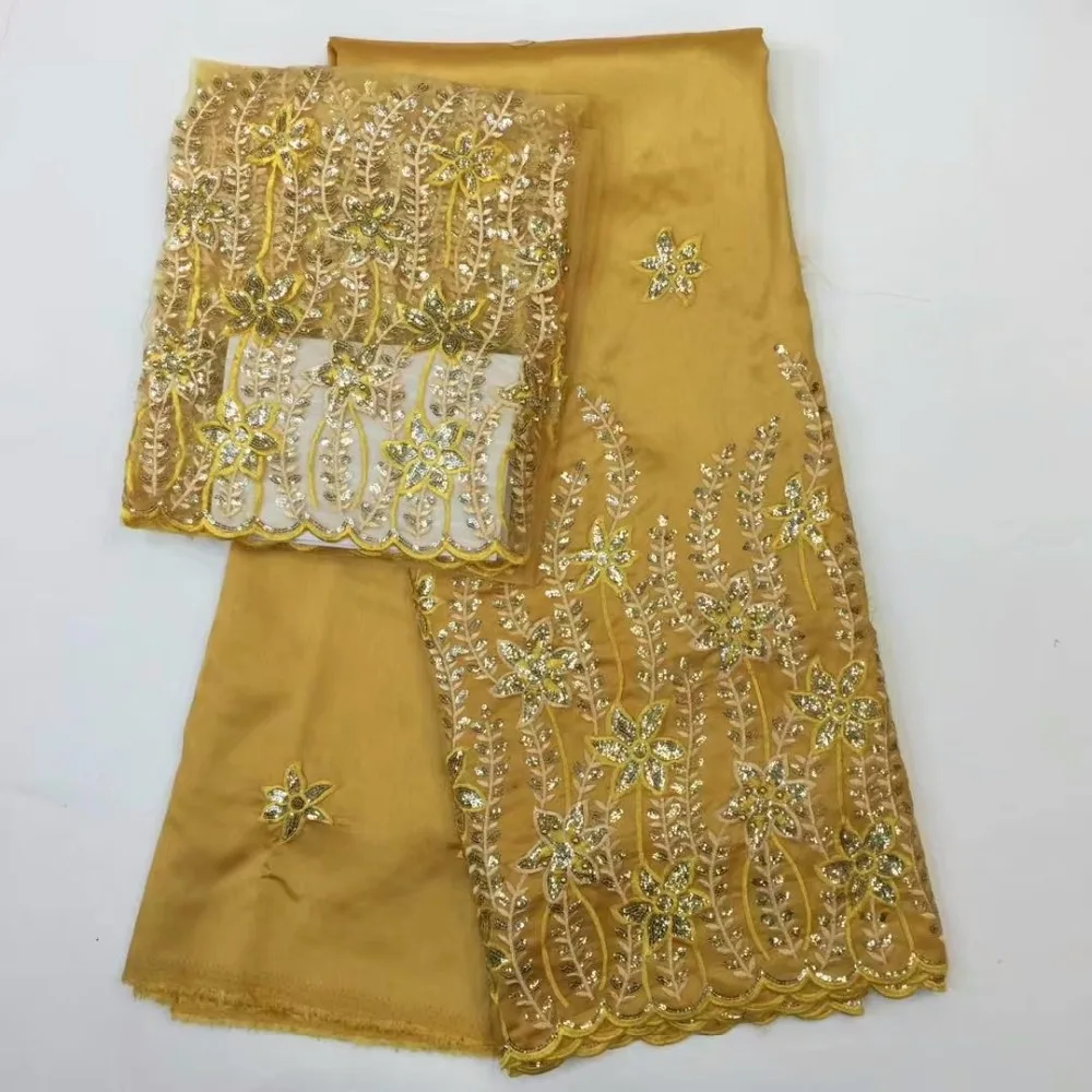 2017 бисером африканских Джордж Кружево Ткань с блузка золото блестками для Индии