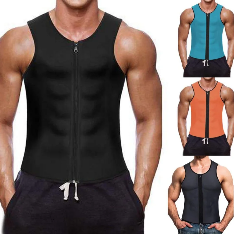 New Men Zippered Sports Vest Speed Wicking Abdomen Corsets Neoprene ...