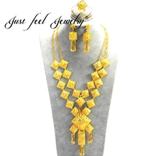 Просто Почувствуйте геометрический золотистый арабский комплекты украшений для женщин двойное ожерелье серьги кольцо средний восток модные вечерние ювелирные изделия