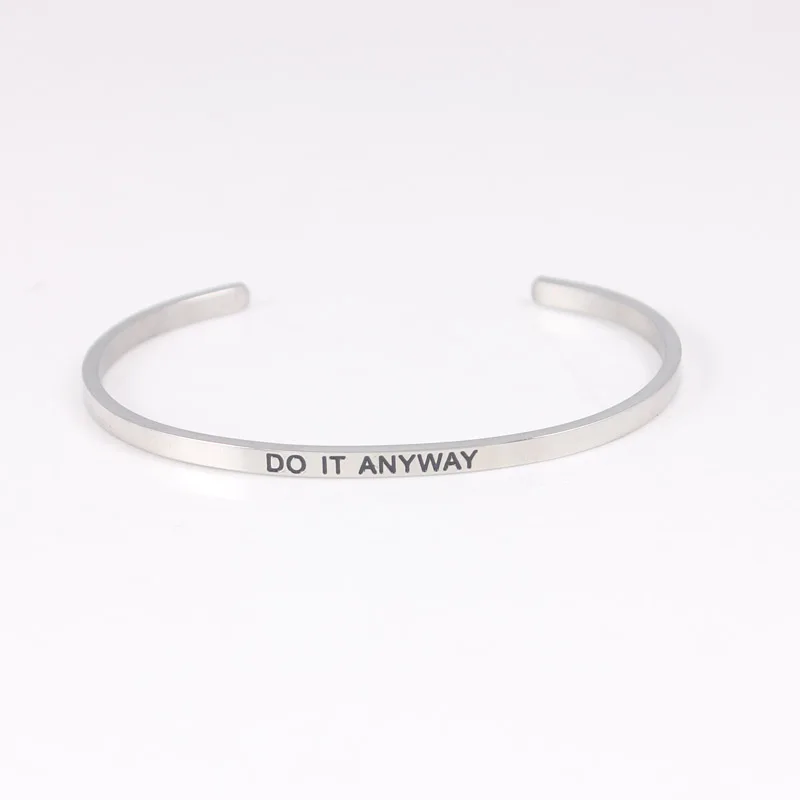 

"DO IT ANYWAY"Stainless Steel Bar Engraved Positive Inspirational Quote Cuff Mantra Bracelet Bangle For Men Best Gifts