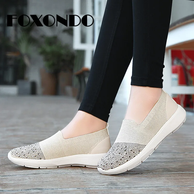 

FOXONDO 2019 Spring Fashion Sneakers Shoes Breathable Loafers Flat Shoes Woman Slip-on Casual Shoes Tennis Feminino Flats Shoes