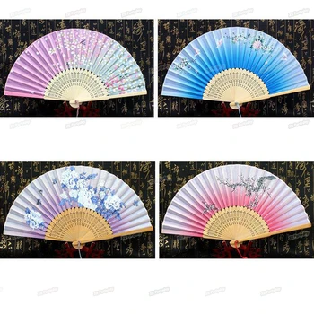 

Retro Blossom Japanese Fans Flower Printing Hand Fan Folding Hollow Carved Hand Fan Event Party Supplies DIY Decoration