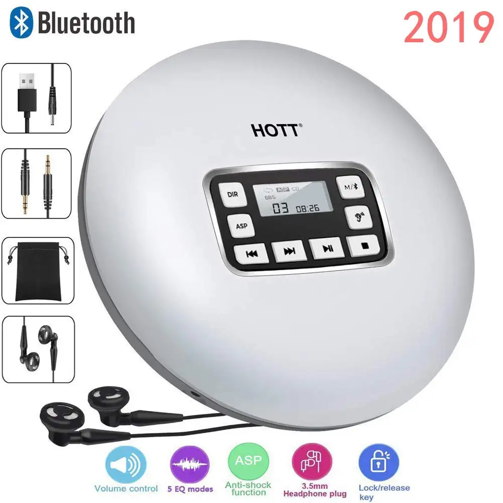 Портативный CD плеер с Bluetooth и наушниками персональный компактный проигрыватель