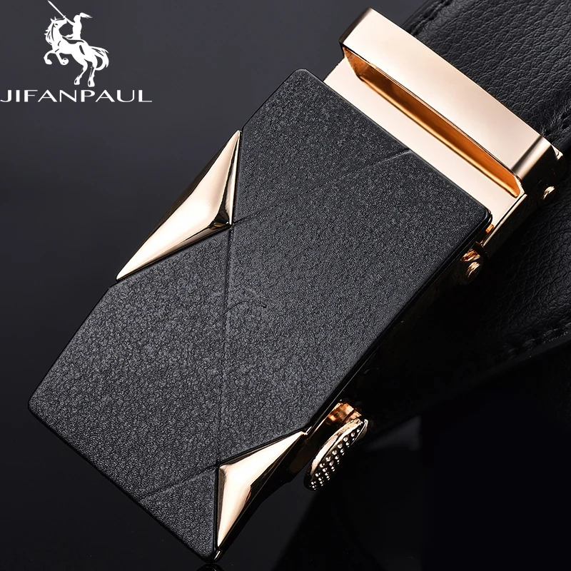 

JIFANPAUL brand belt men's high quality real luxury fashion alloy automatic buckle gold decoration men's business leather belts