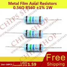 1 лот = 50 шт. из металла Плёнки осевой Резисторы 0.56ohm R560 1% 1 Вт wattage1w сопротивление